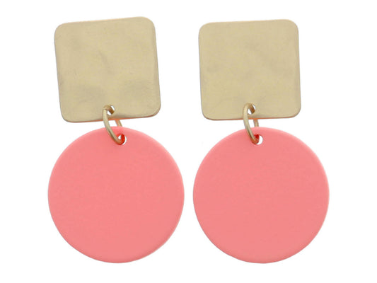 GOLD HAMMERED SQUARE POST WITH CORAL CIRCLE EARRINGS