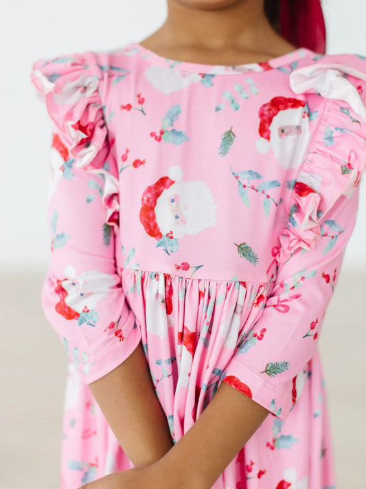 Jolly Old Saint Nick 3/4 Sleeve Ruffle Twirl Dress