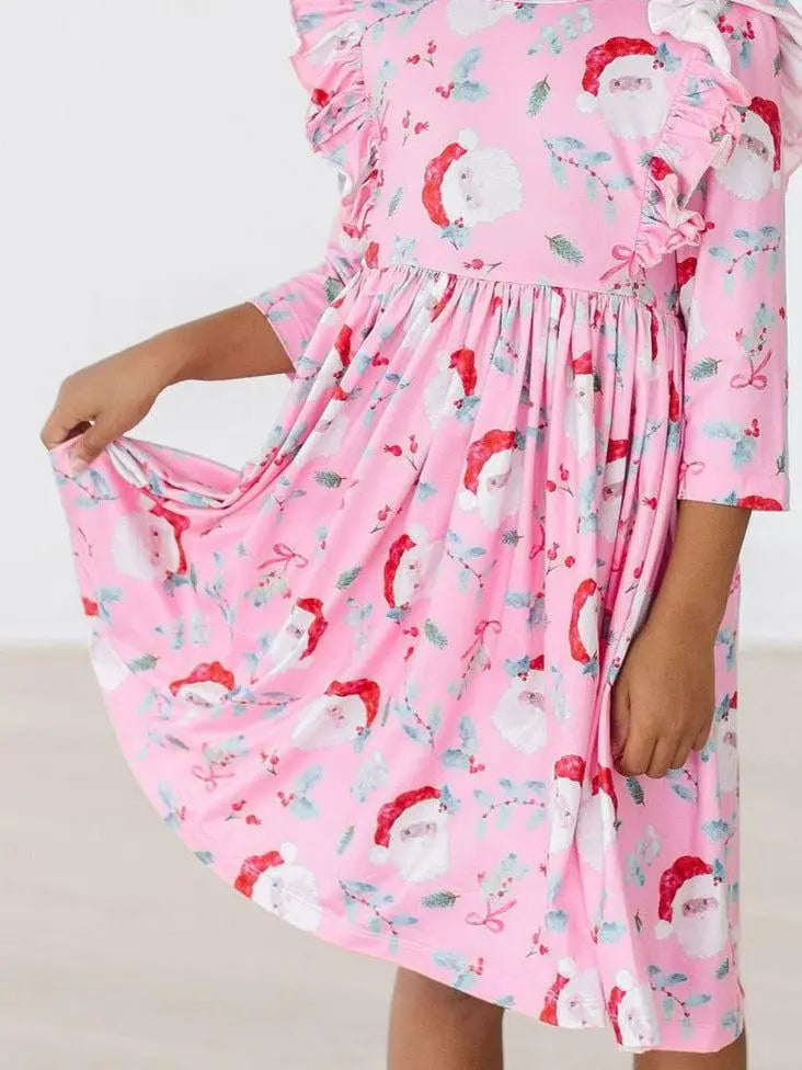 Jolly Old Saint Nick 3/4 Sleeve Ruffle Twirl Dress