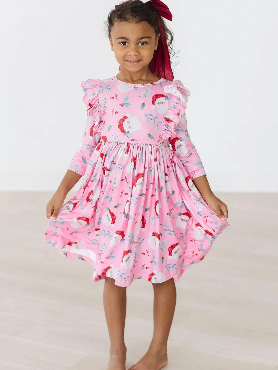 Jolly Old Saint Nick 3/4 Sleeve Ruffle Twirl Dress