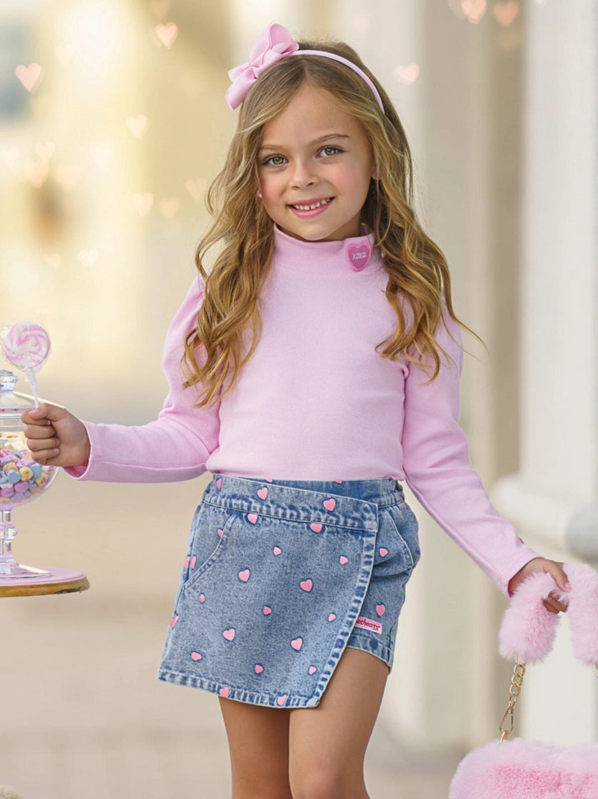 Sweethearts X Mia Belle Girls Xoxo Denim Skort Set