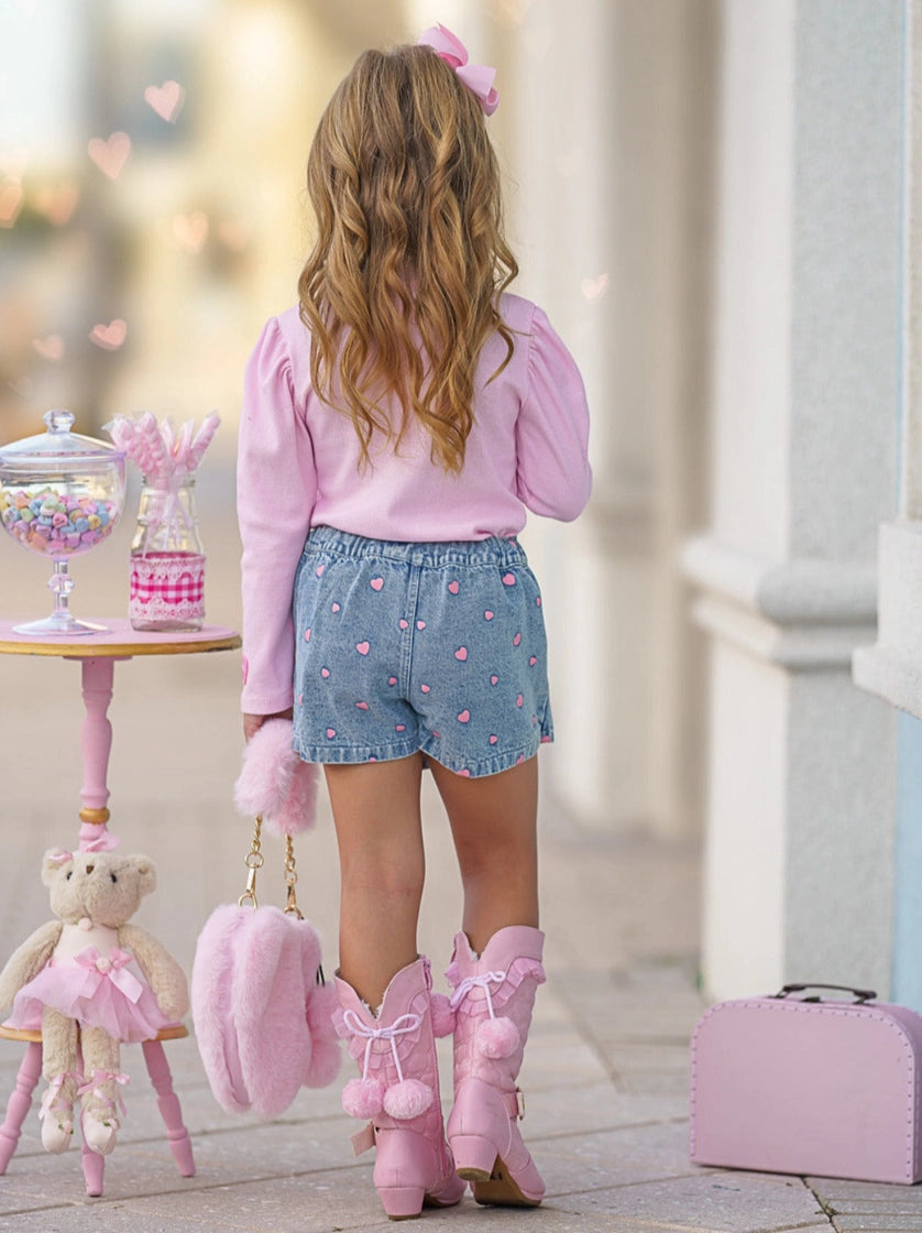 Sweethearts X Mia Belle Girls Xoxo Denim Skort Set