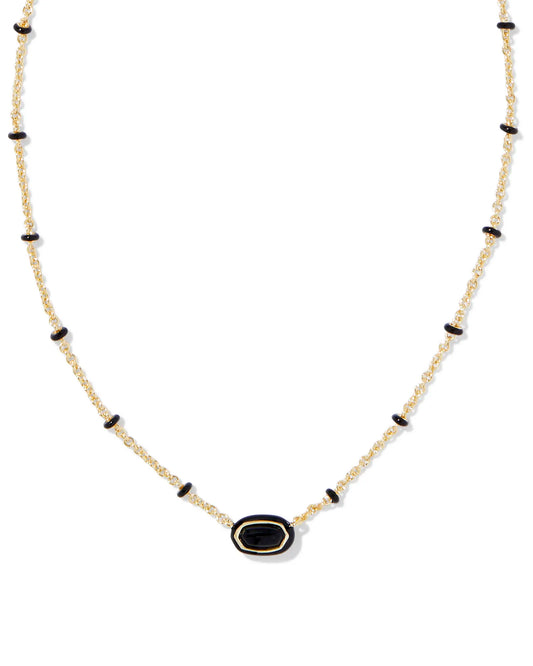 KENDRA SCOTT Mini Elisa Gold Enamel Frame Short Pendant Necklace in BlacK