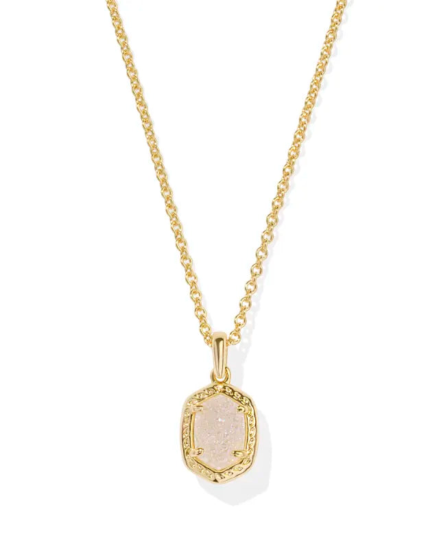 KENDRA SCOTT Daphne Gold Framed Short Pendant Necklace in Iridescent Drusy