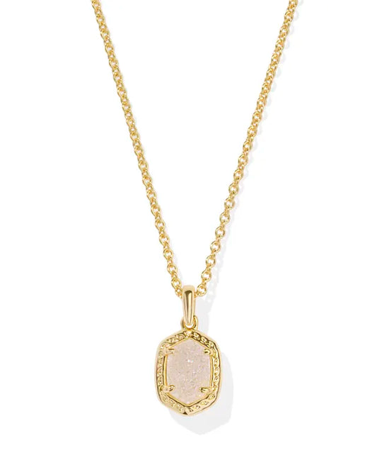 KENDRA SCOTT Daphne Gold Framed Short Pendant Necklace in Iridescent Drusy