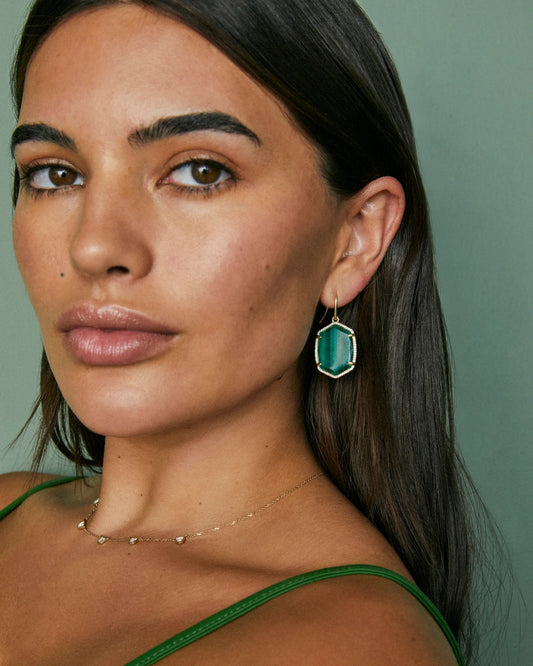 KENDRA SCOTT Daphne Gold Pave Frame Drop Earrings in Green Malachite