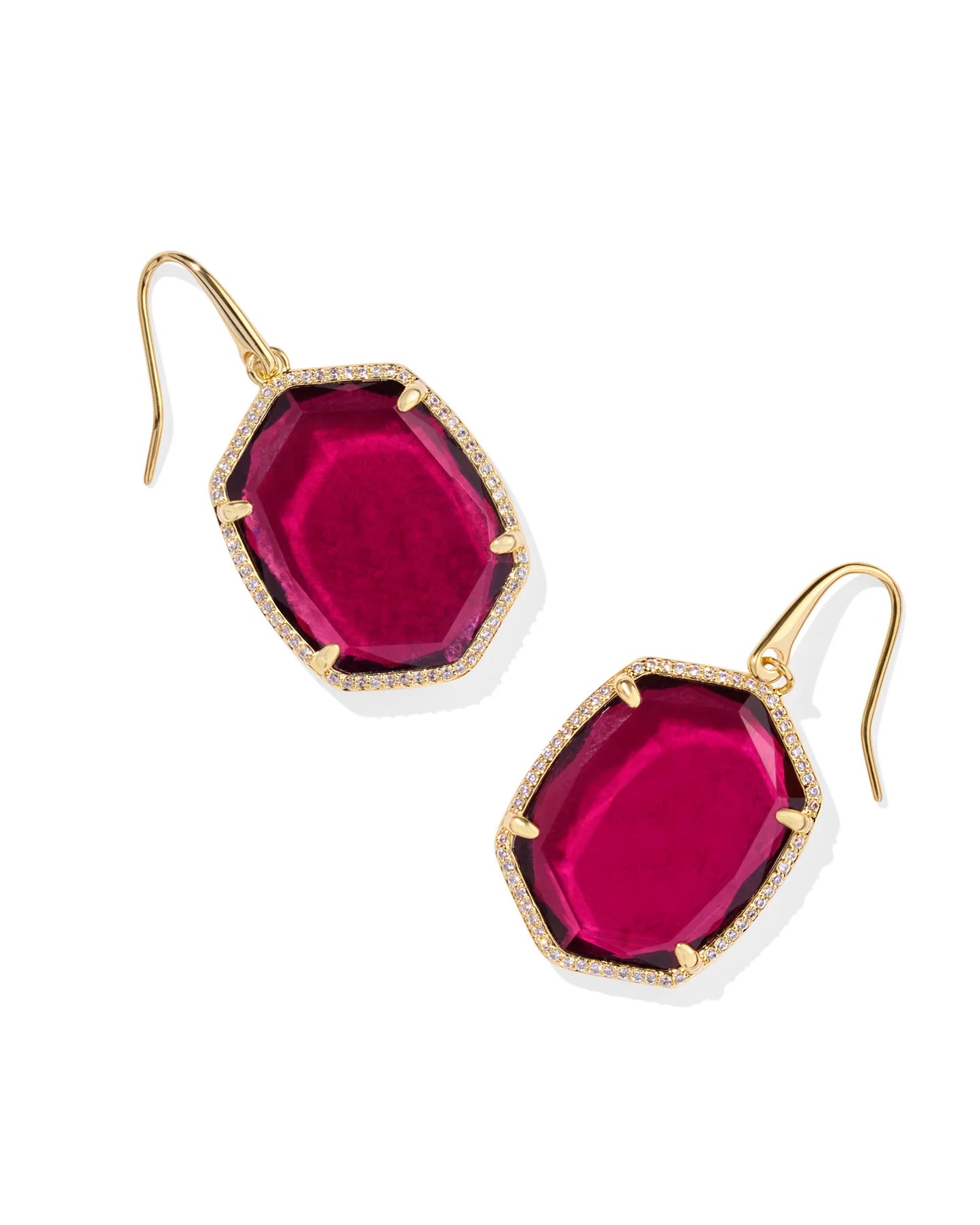 KENDRA SCOTT Daphne Gold Pave Frame Drop Earrings in Berry Mica