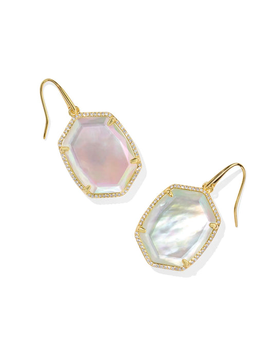 KENDRA SCOTT Daphne Gold Pave Frame Drop Earrings in Iridescent Ivory