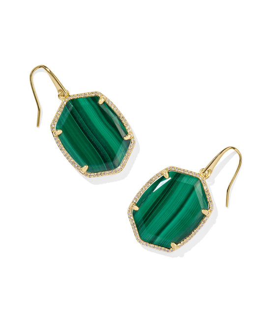 KENDRA SCOTT Daphne Gold Pave Frame Drop Earrings in Green Malachite