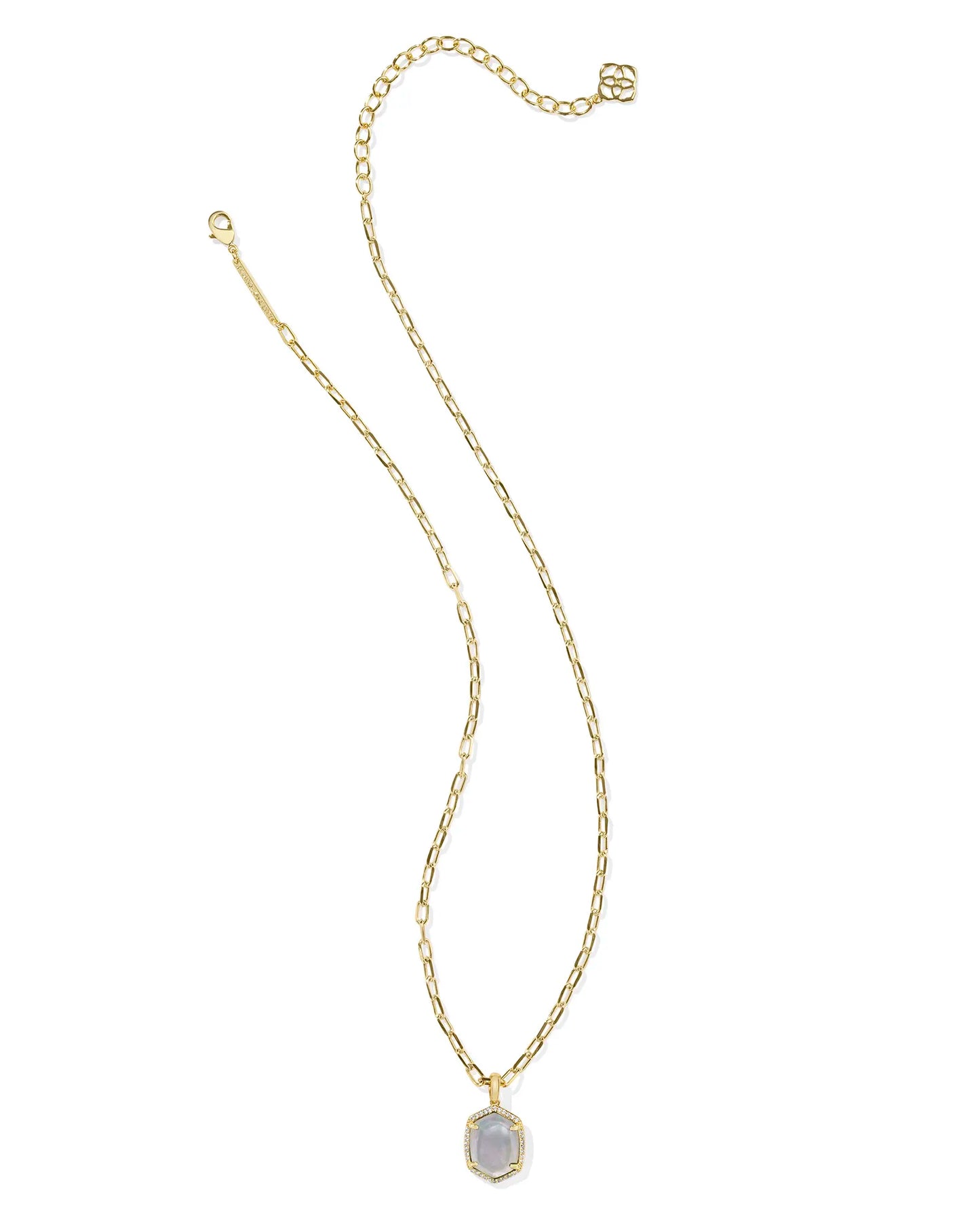 KENDRA SCOTT Daphne Gold Pave Frame Short Pendant Necklace in Iridescent Ivory Illusion