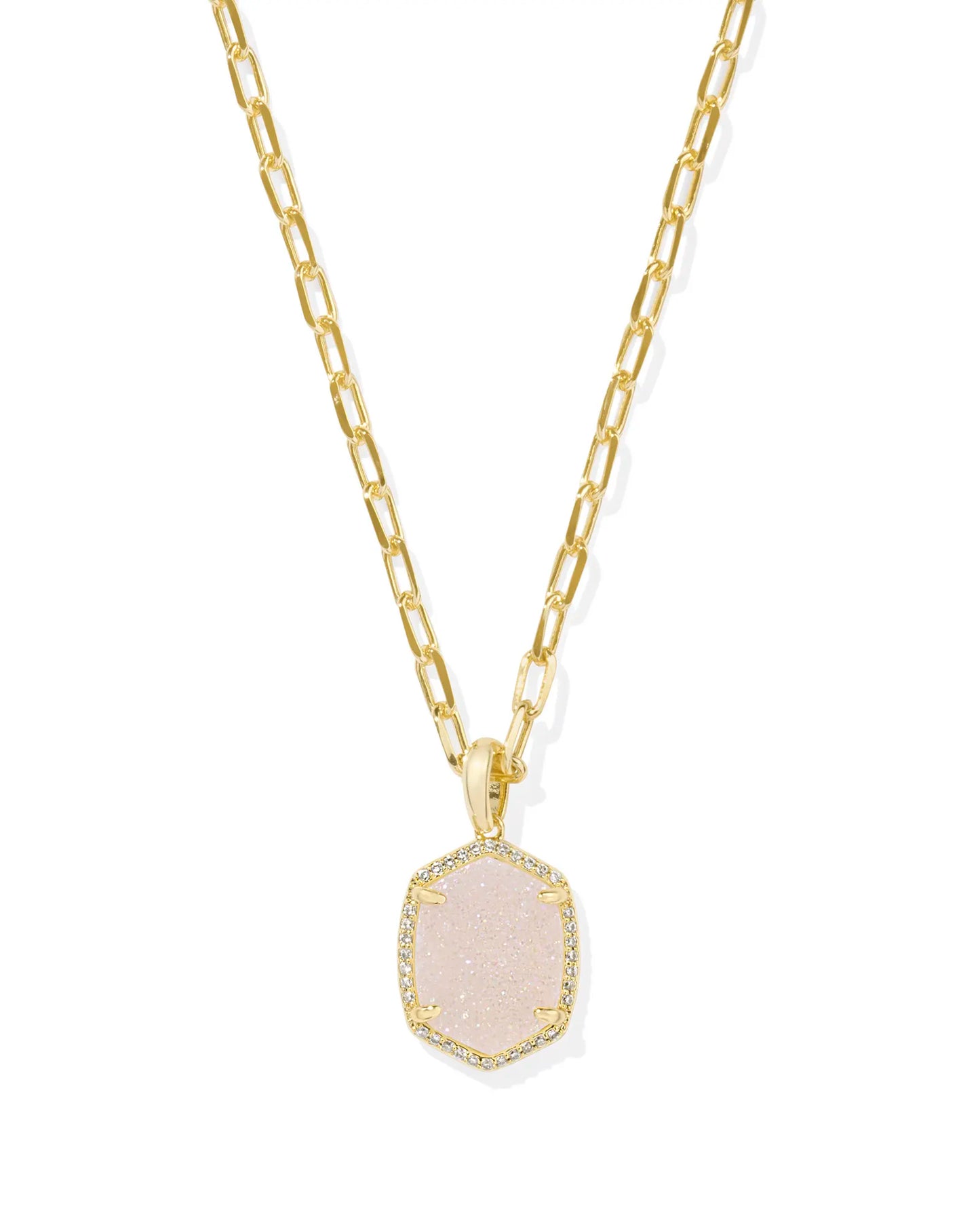 KENDRA SCOTT Daphne Gold Pave Frame Short Pendant Necklace in Iridescent Drusy