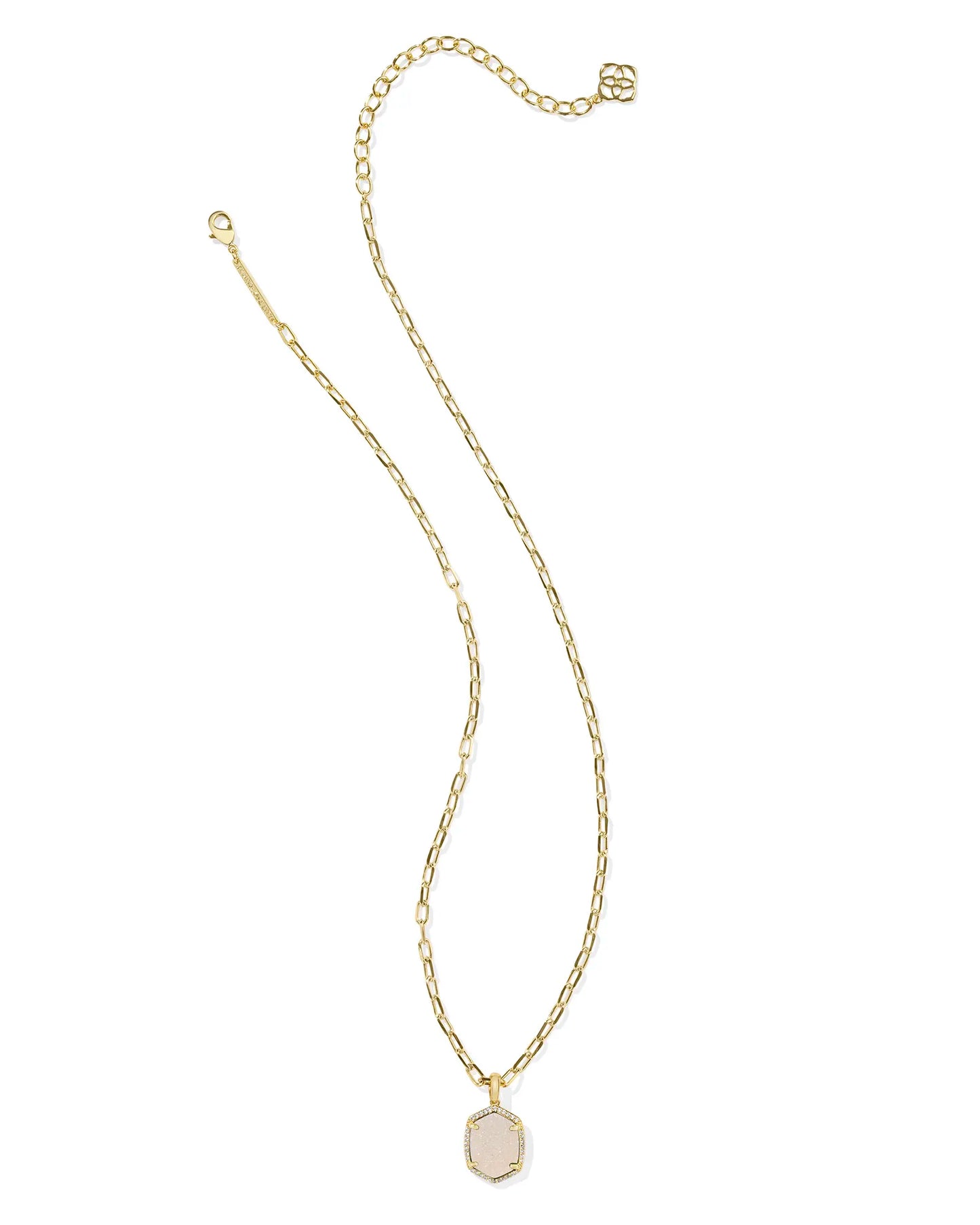 KENDRA SCOTT Daphne Gold Pave Frame Short Pendant Necklace in Iridescent Drusy