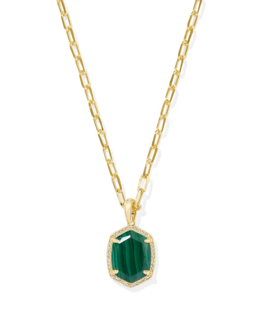 KENDRA SCOTT Daphne Pave Frame Short Pendant Necklace in Green Malachite