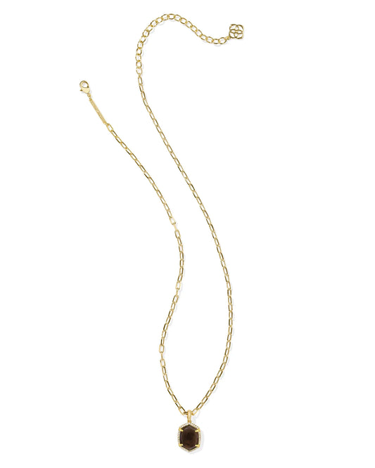 KENDRA SCOTT Daphne Gold Pave Frame Short Pendant Necklace in Smoky Quartz