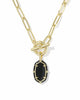 Elisa Gold Enamel Link and Chain Necklace Black