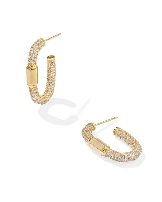 KENDRA SCOTT Emery Hoop Earrings in Gold White Crystal