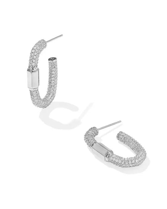 KENDRA SCOTT Emery Silver Hoop Earrings in Whie Crystal