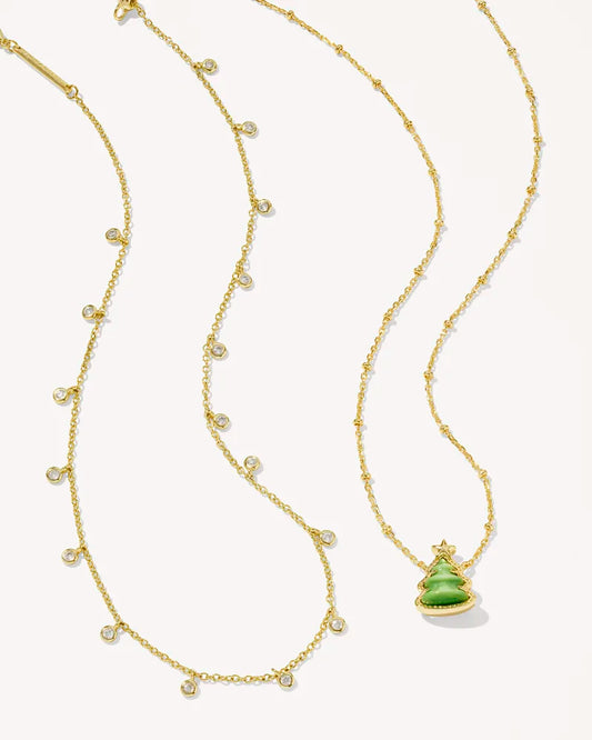 KENDRA SCOTT Holiday Tree Pendant Necklace - Gold Green Quartzite