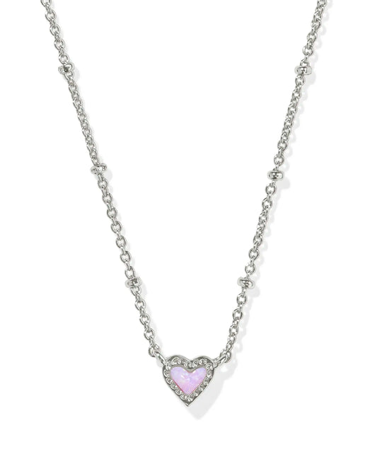 KENDRA SCOTT Mini Ari Heart Satellite Short Pendant Necklace in Silver Bubblegum Pink Kyocera Opal