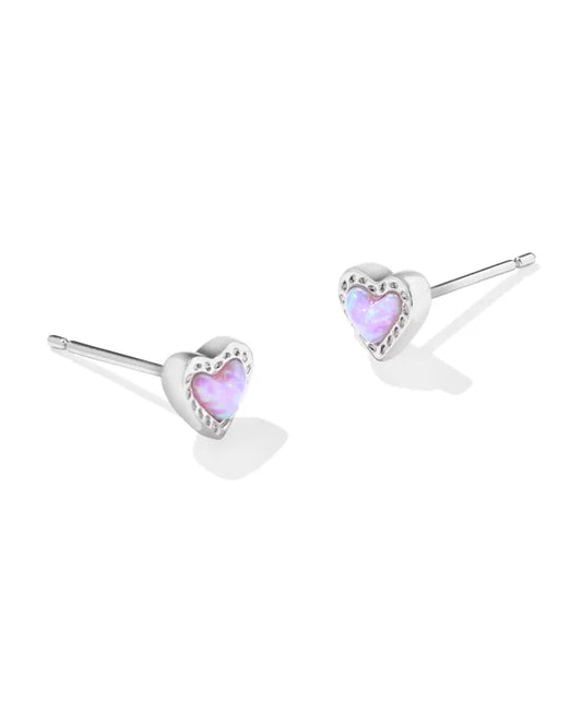 KENDRA SCOTT Mini Ari Heart Silver Stud Earrings in Bubblegum Pink Kyocera Opal