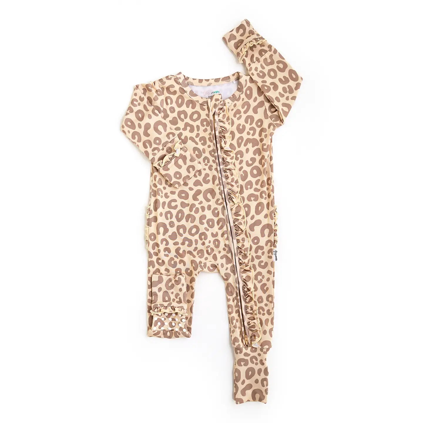 Gigi and Max Amari Leopard Ruffle Zip Bamboo One Piece Baby Outfit