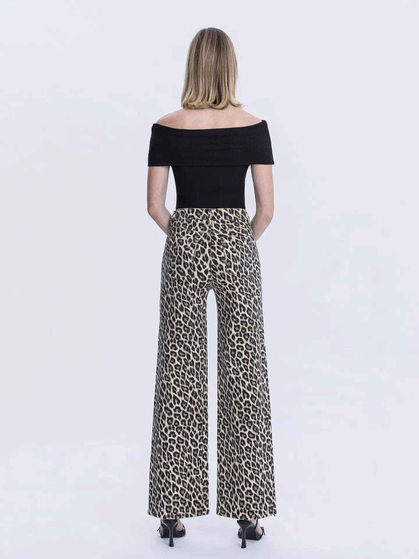 Lovervet by VERVET Super High Rise Leopard Print Wide Leg Jeans