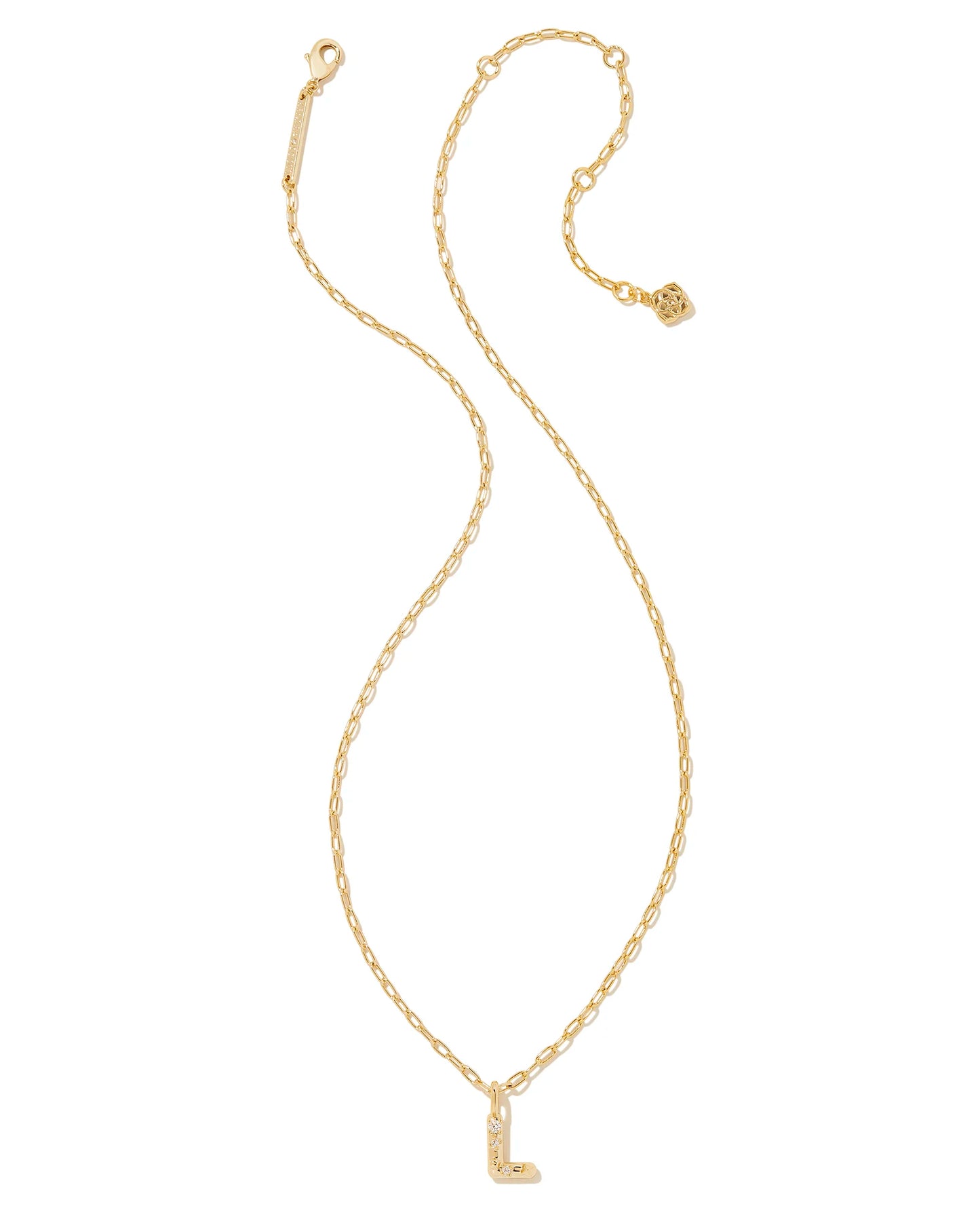 KENDRA SCOTT Crystal Letter L Gold Short Pendant Necklace in White Crystal