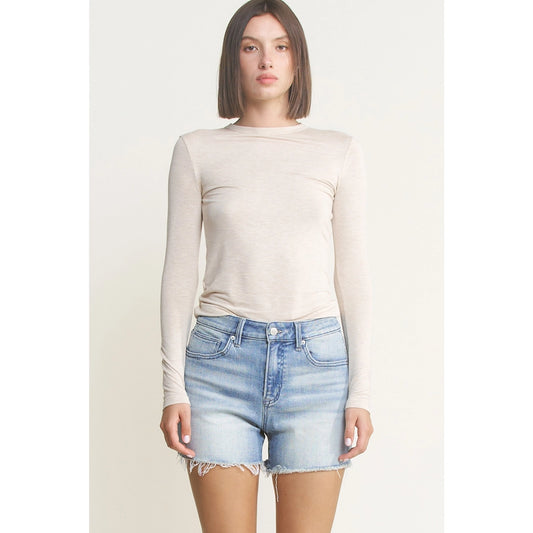 Mica Denim High Rise Frayed Hem Shorts