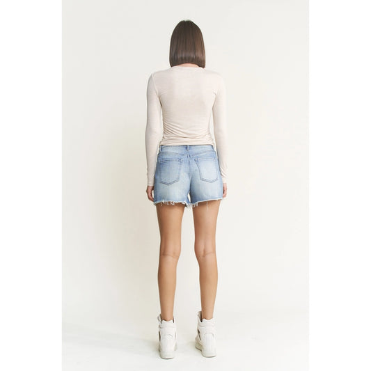 Mica Denim High Rise Frayed Hem Shorts