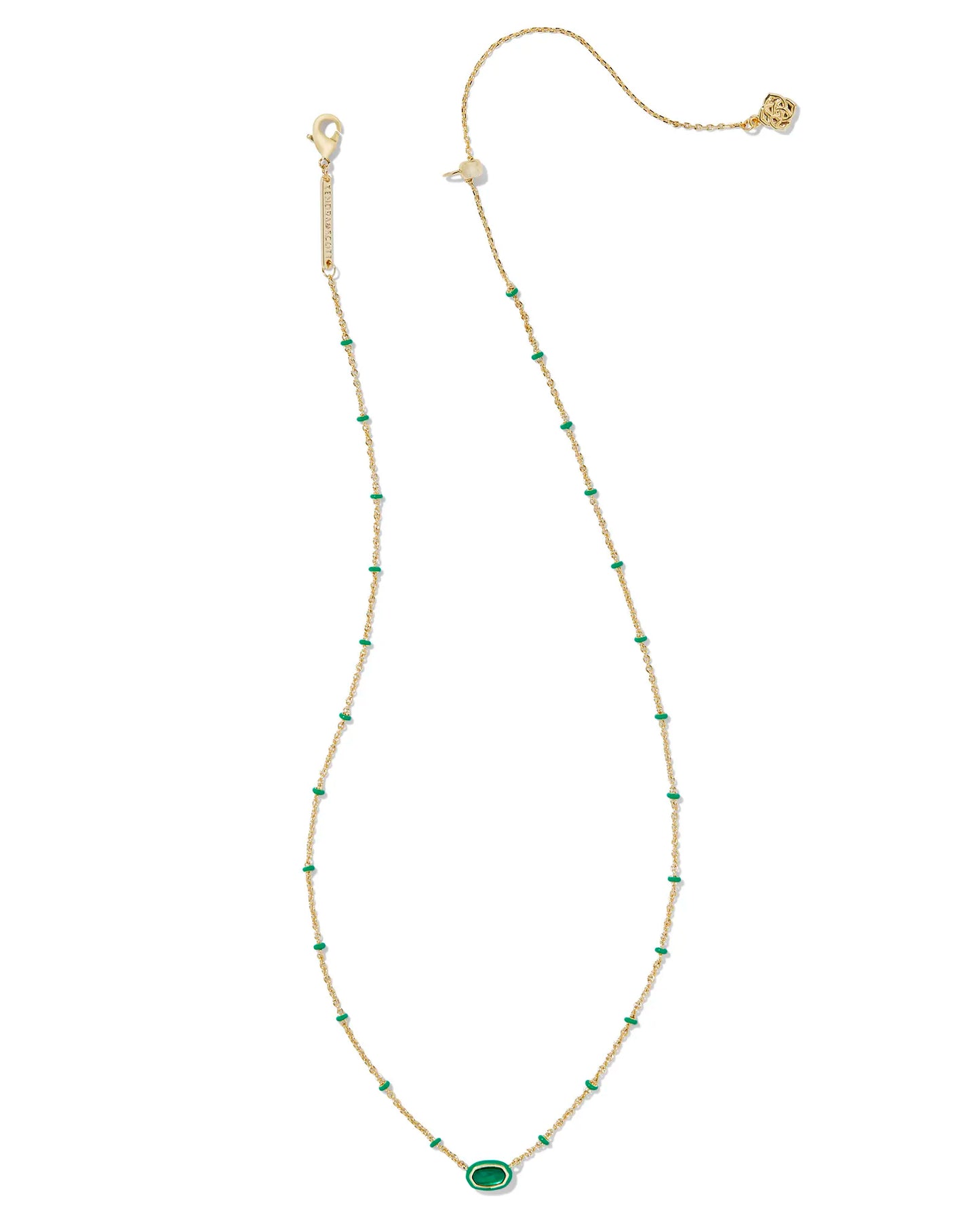 KENDRA SCOTT Mini Elisa Gold Enamel Frame Short Pendant Necklace in Emerald Illusion