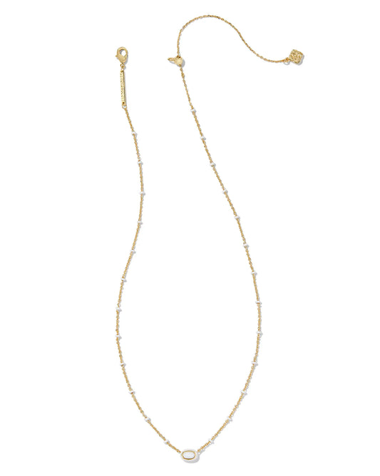 KENDRA SCOTT Mini Elisa Gold Enamel Frame Short Pendant Necklace in White Mother-of-Pearl