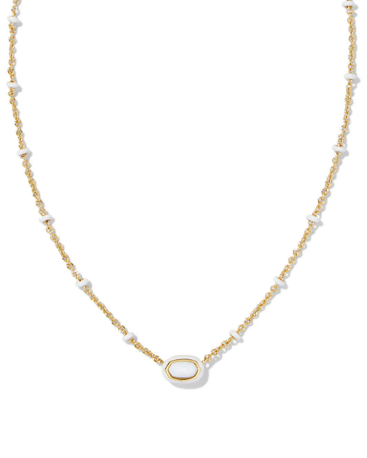 KENDRA SCOTT Mini Elisa Gold Enamel Frame Short Pendant Necklace in White Mother-of-Pearl