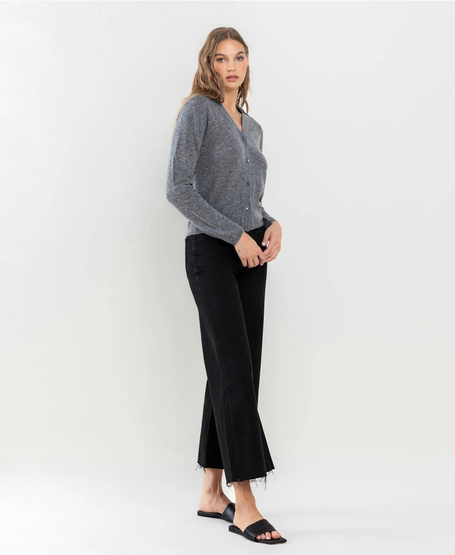 Lovervet by VERVET High Rise Raw Hem Crop Wide Leg Jeans