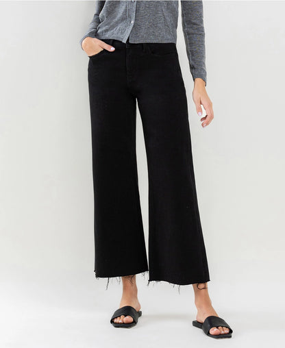 Lovervet by VERVET High Rise Raw Hem Crop Wide Leg Jeans