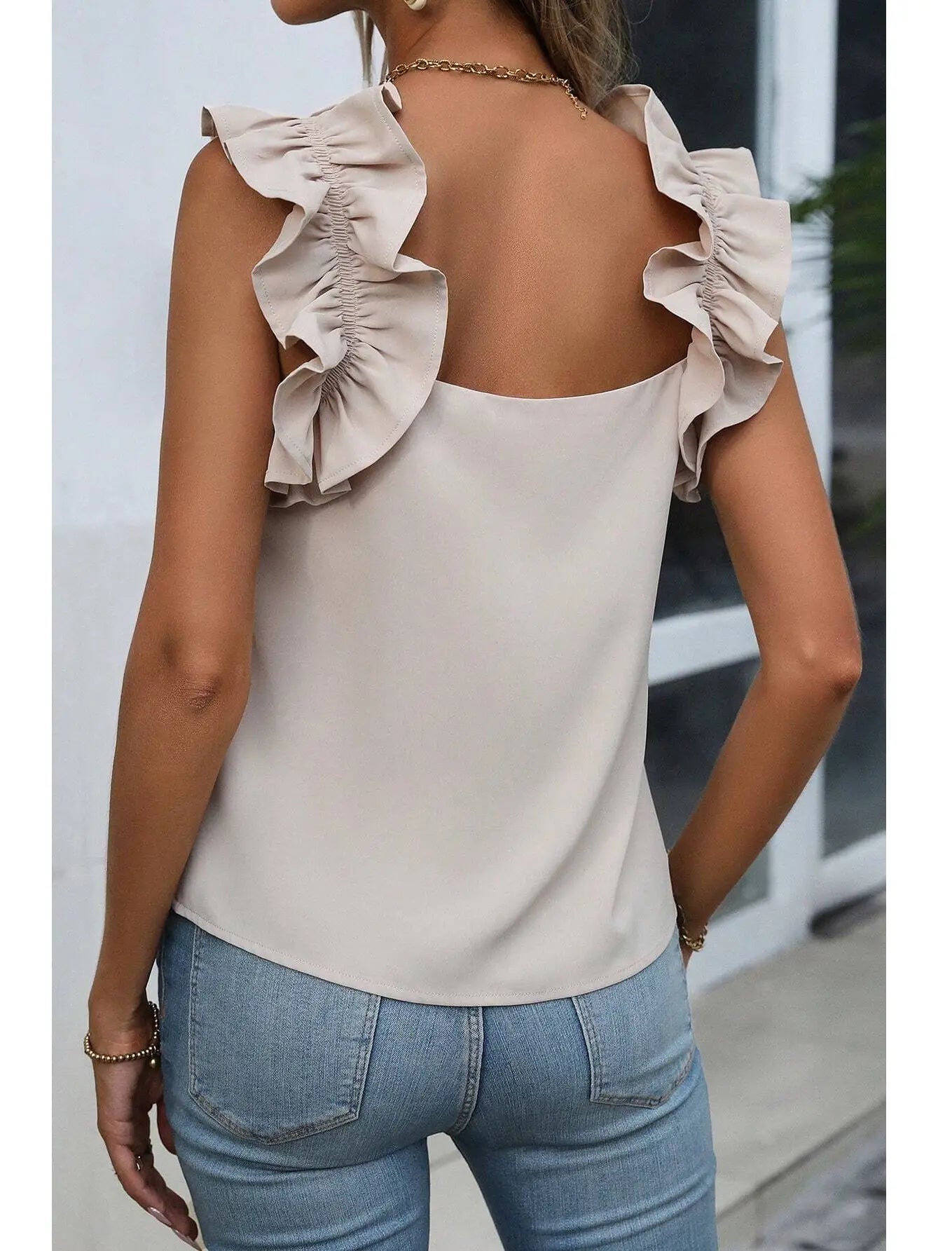 Ruffle Trim Sleeveless Top