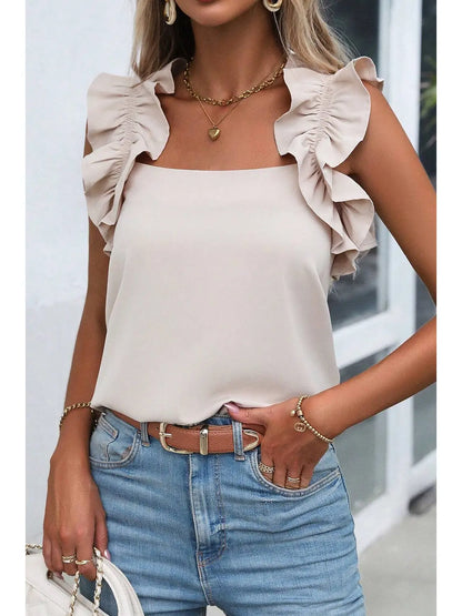 Ruffle Trim Sleeveless Top