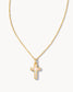 KENDRA SCOTT Cross Gold Pendant Necklace in White Kyocera Opal