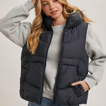 Zipper Down Puffer Hooded Vest