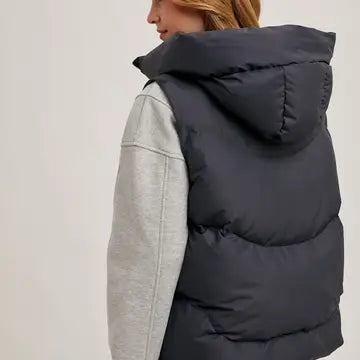 Zipper Down Puffer Hooded Vest