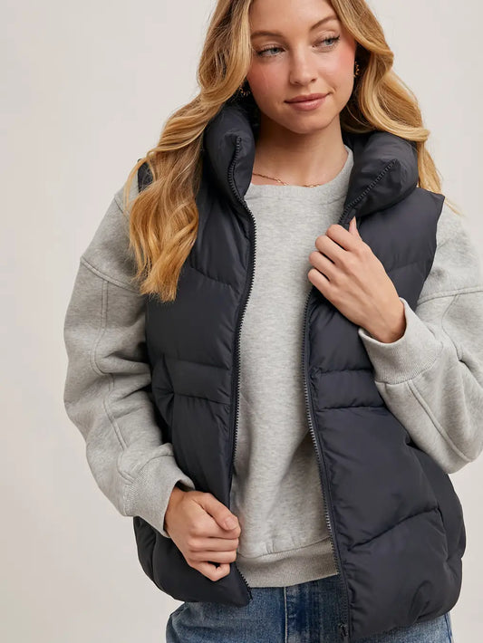Zipper Down Puffer Hooded Vest