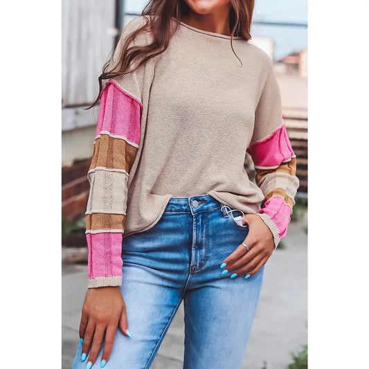 Colorblock Reverse Seam Round Neck Sweater