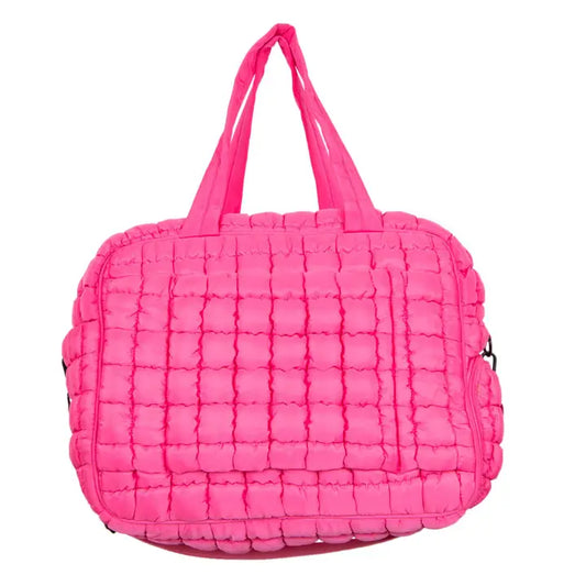 Hot Pink Quilted Duffel Weekender Bag w/ Pass-Thru Slip