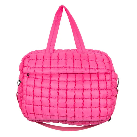 Hot Pink Quilted Duffel Weekender Bag w/ Pass-Thru Slip