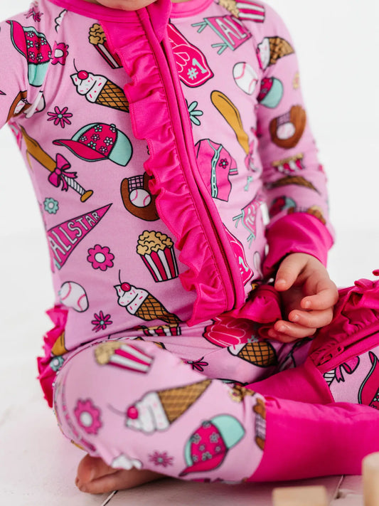 Kiki + Lulu No Place Like Home Pink Convertible Footies with Ruffle