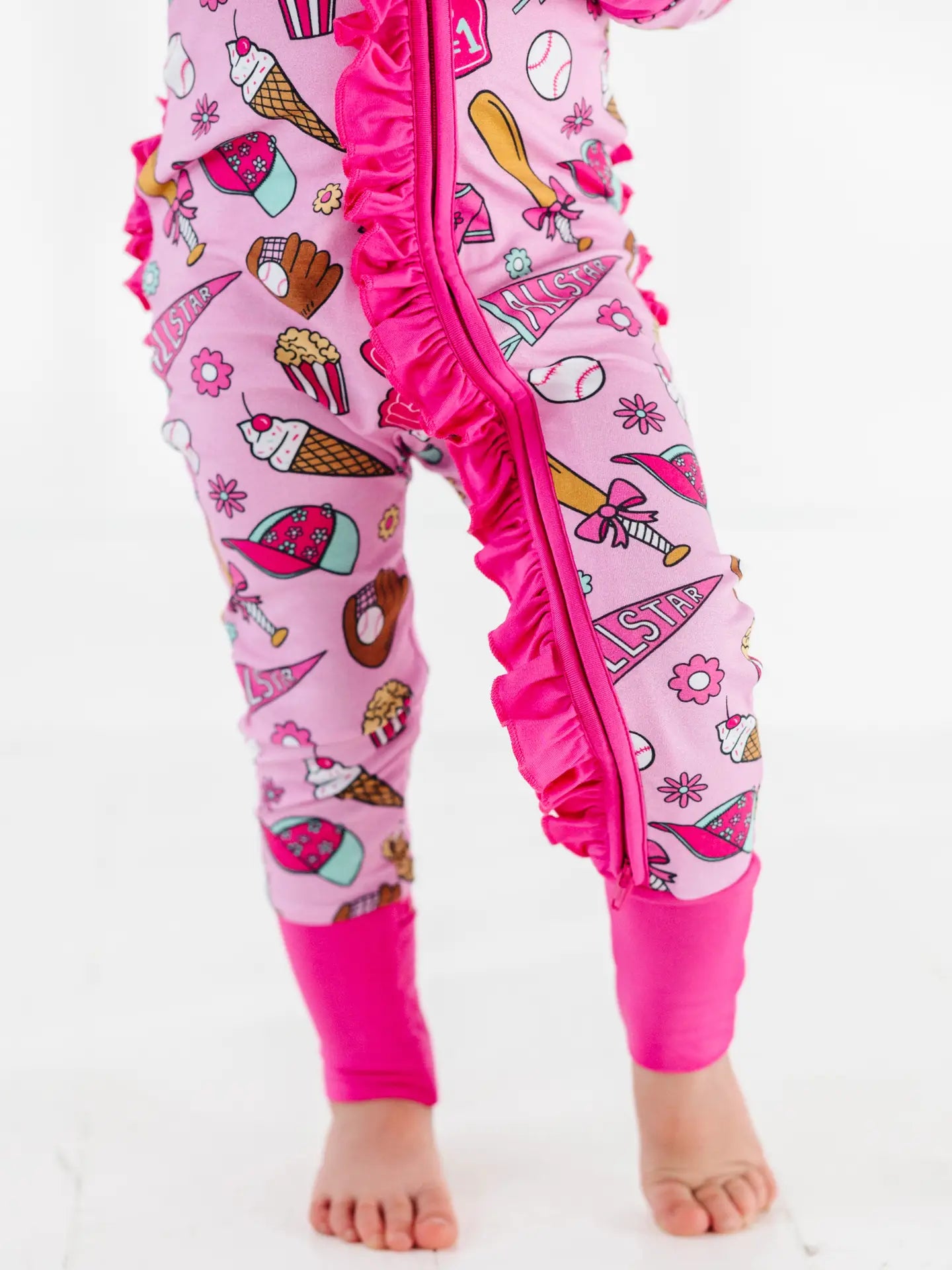 Kiki + Lulu No Place Like Home Pink Convertible Footies with Ruffle