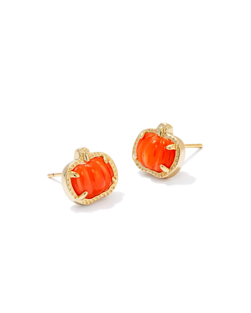 Kendra Scott Pumpkin Gold Stud Earrings in Orange Mother-of-Pearl