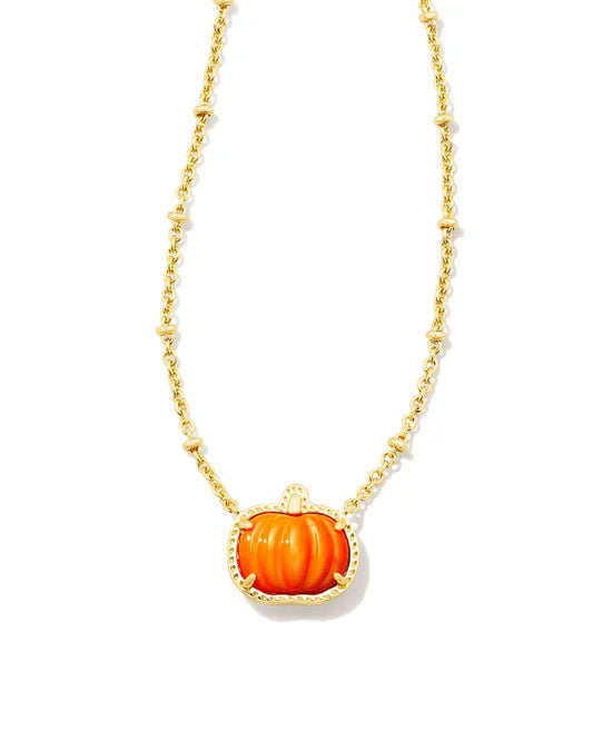 Kendra Scott Pumpkin Gold Short Pendant Necklace in Orange