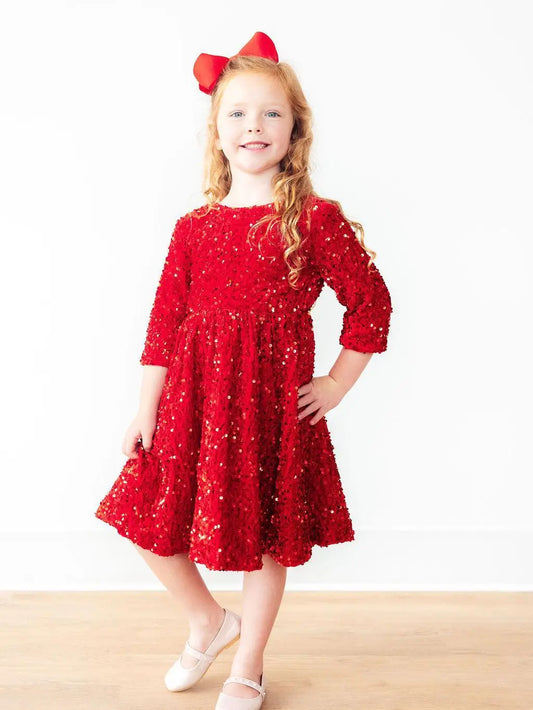 Red Velvet Sequin Dress