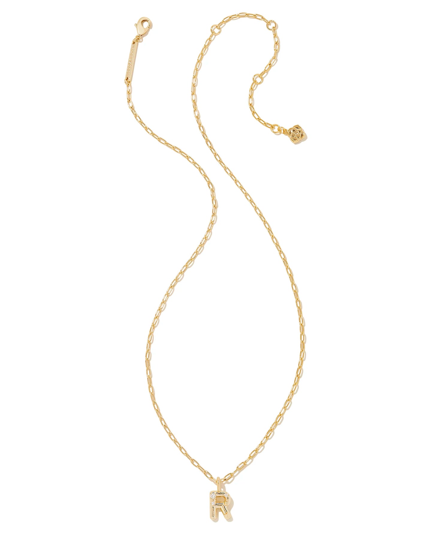 KENDRA SCOTT Crystal Letter R Gold Short Pendant Necklace in White Crystal