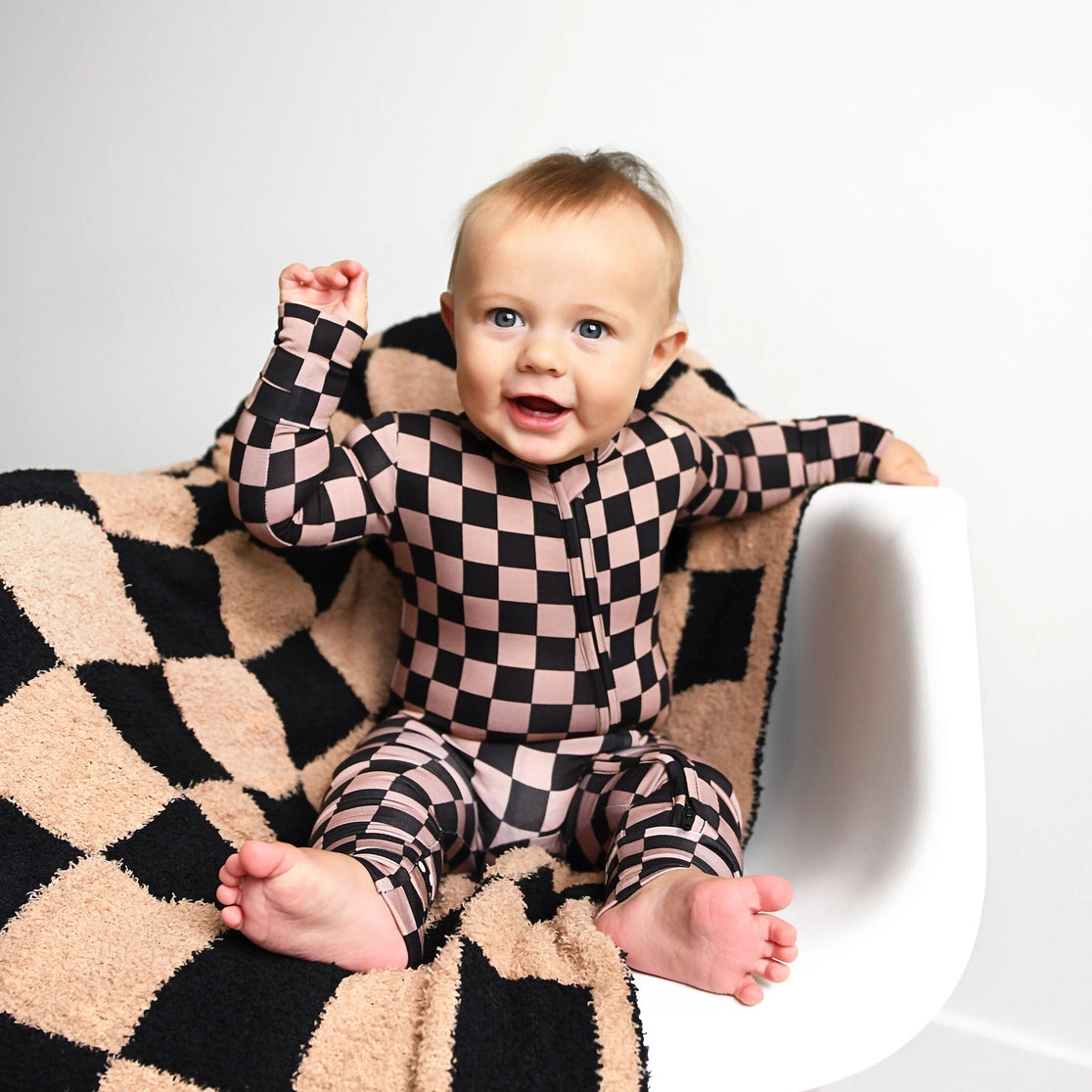 Gigi and Max Bentley Zip Checks Bamboo One Piece 2 Way Zipper Baby Outfit